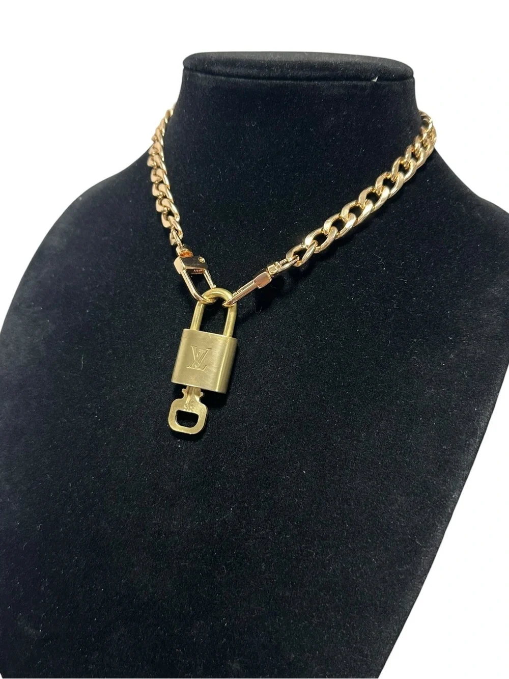 Authentic Louis Vuitton #316 Lock & Key Set on a 18K Gold Plated Chain Necklace